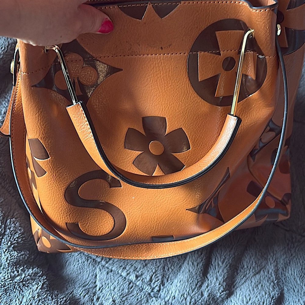 Brown Monogram Tote with Gold Hardware